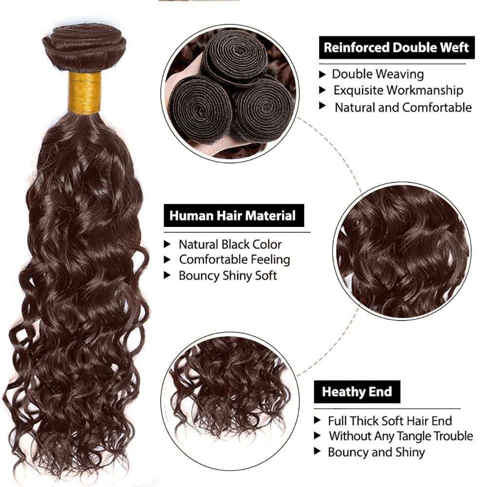 #4 Brown Human Hair Bundles Chocolate Water Wave Bundles 22 24 26 Inch Unprocessed Brazilian Virgin Hair 3 Bundle 50 Gram Per Bundle Deals Quick Weave Hair Extensions 4