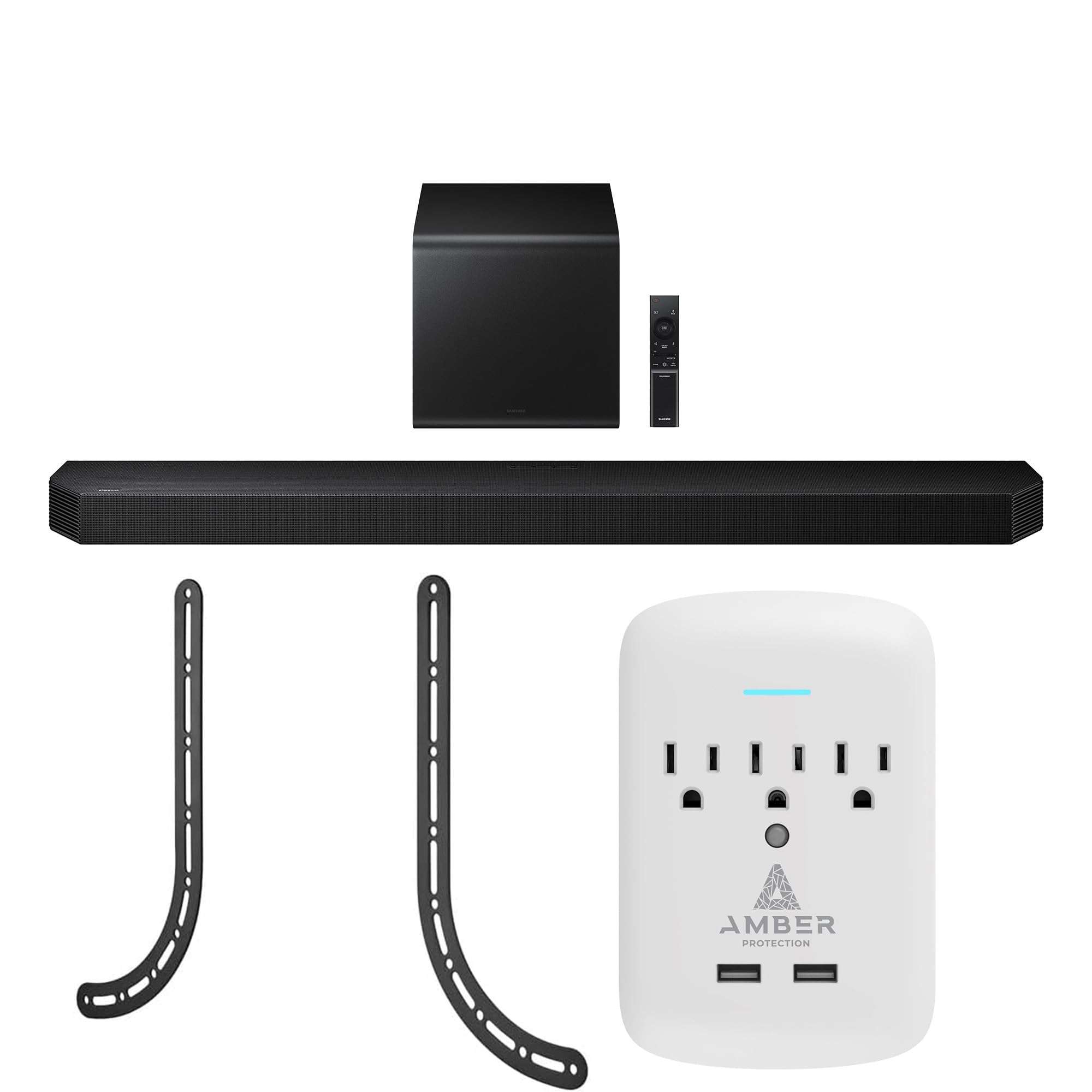 Samsung HW-Q800F Q Series Soundbar 5.1.2 Ch Subwoofer with a Walts TV SOUNDBAR-Mount for Compatible Soundbars Under 15lb and Amber Protection 3-Outlet-Surge Surge Protector (2025) 1
