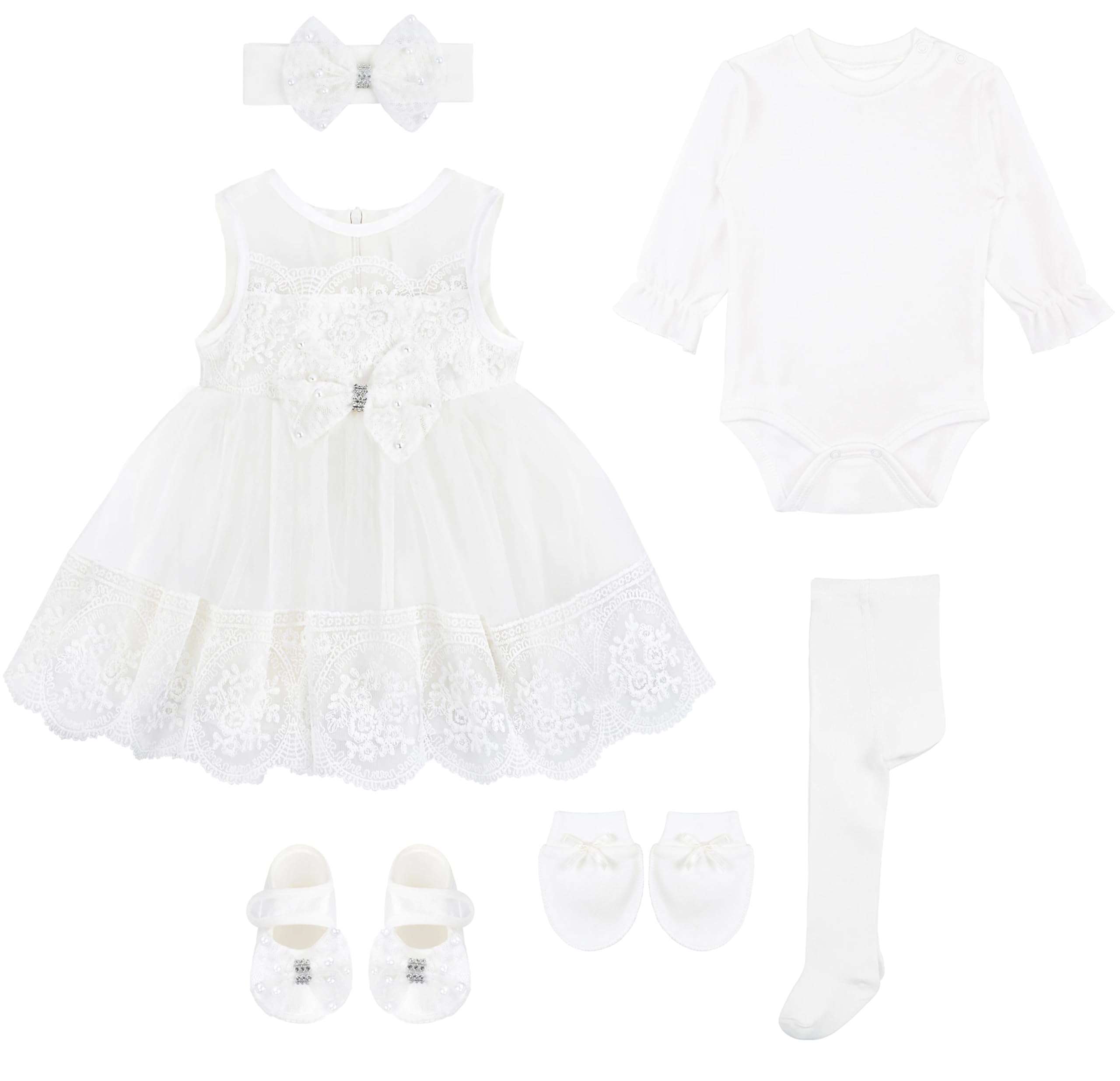 Taffy Baby Girl Christening Baptism Embroidered Dress Gown 6 Piece Deluxe Set 0-3 Months, White 3
