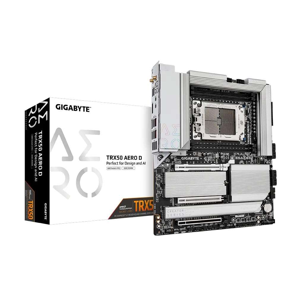 GIGABYTE TRX50 Aero D Motherboard - Compatible with AMD Ryzen Threadripper 9000 Series CPUs, 16+8+4 Phases Digital VRM, up to 7800MHz DDR5 (OC), 3xPCIe 5.0 + 1xPCIe 4.0 M.2, Wi-Fi 7, 10GbE LAN, USB4 1