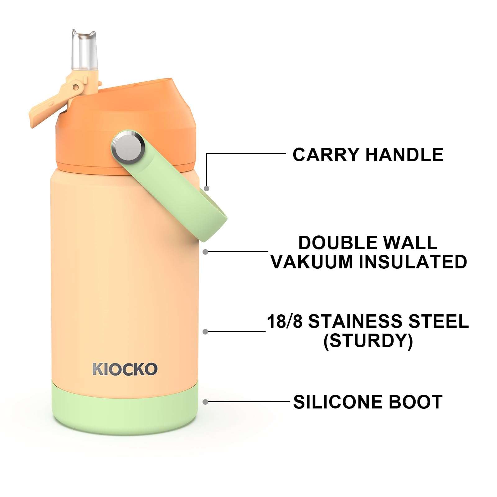 Kiocko Kids Insulated Water Bottle with Straw,12oz Toddler Cups with Stainless Steel Leak Proof for School Boys Girls（Orange-Mix） 4