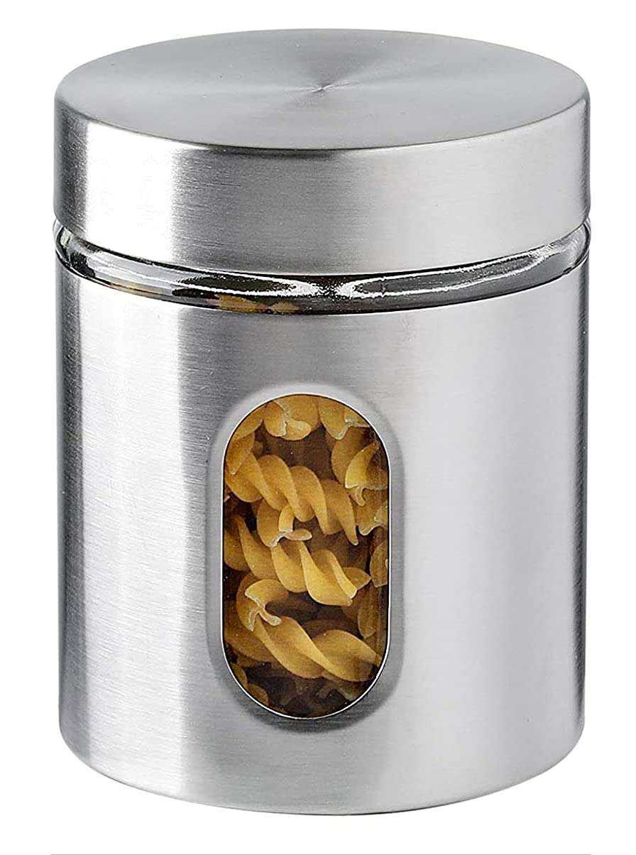 (Pack Of 1) Stainless Steel Plated Glass Kitchen Canister, Airtight Food Storage, Visible Window Seasoning Cereal Container Organizer, Capacity of 350 ml 1