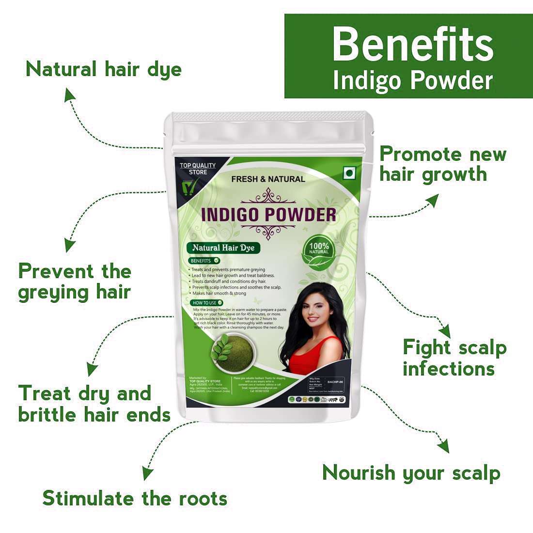 Top Quality Store Indigo Powder for Black Hair - 100% Pure and Natural - No Chemical, No Ammonia (100 g) 3