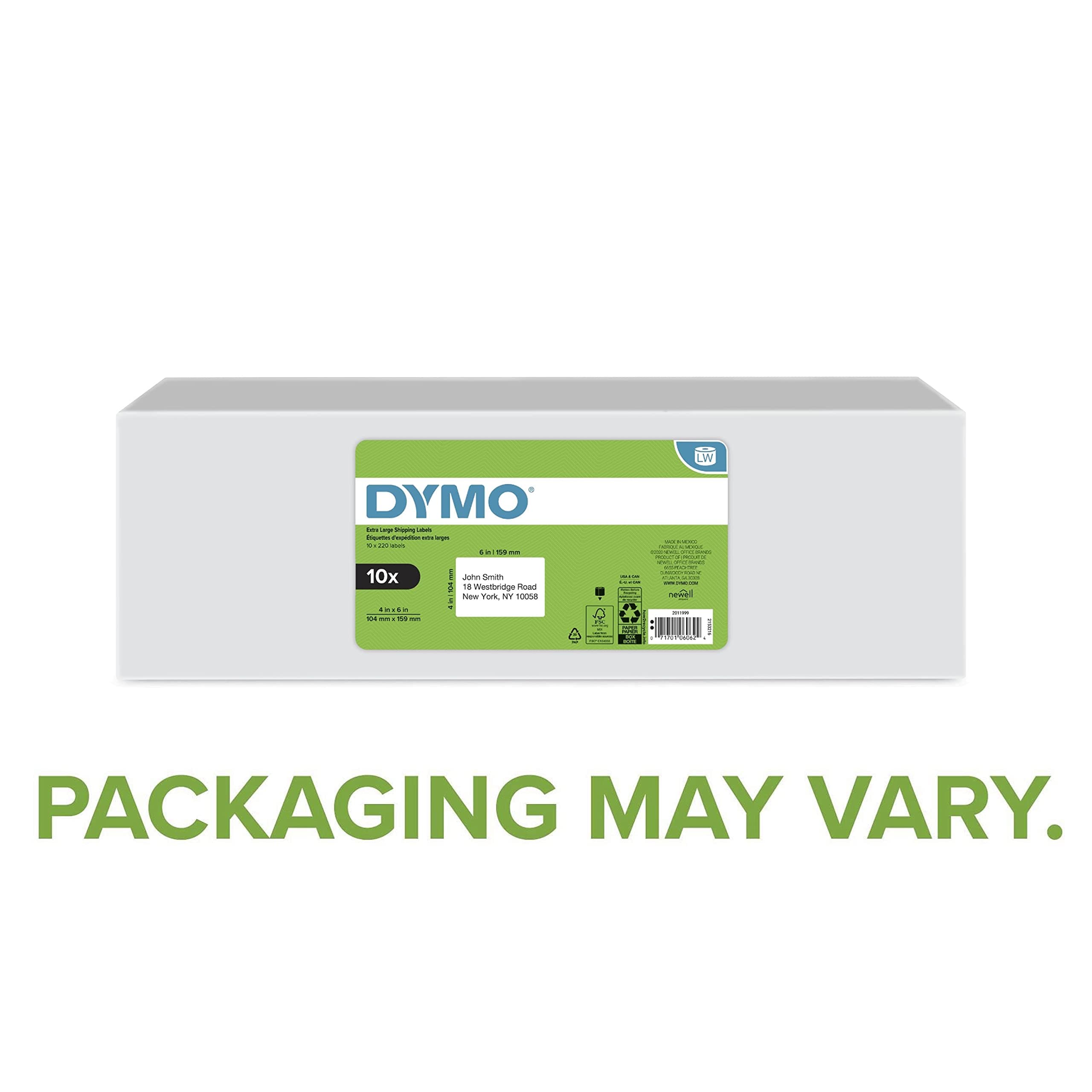 DYMO Authentic LW Extra-Large Shipping Labels for LabelWriter Label Printers, White, 4" x 6", 10 Rolls of 220 (2200 Total) 3