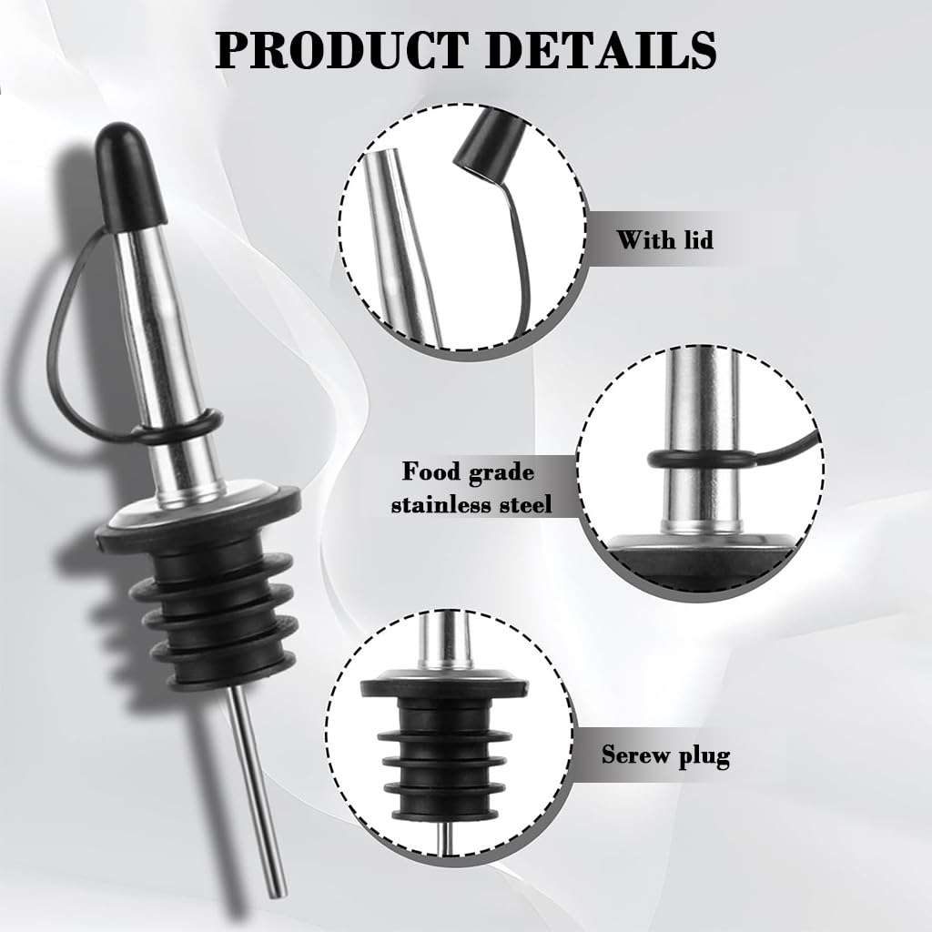 Supvox® Oil Bottle Cap Dispenser - 6 Pcs Bottle Cap Oil Pourer Bottles Nozzle Stopper Pourer Leak Proof Oils Pour Spouts for Oils Vinegar Stainless Steel Free Flow Bottles with Dust Caps for Kitchen 4