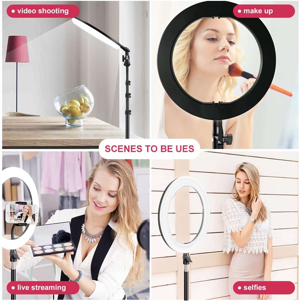 14 Inch Ring Light with 60" Tripod Stand,Mountdog Dimmable LED Ring Light with Rotatable Phone Holder, Bluetooth Remote Control,Carrying Bag for YouTube, Live Streaming, Video Shooting, Make Up 4