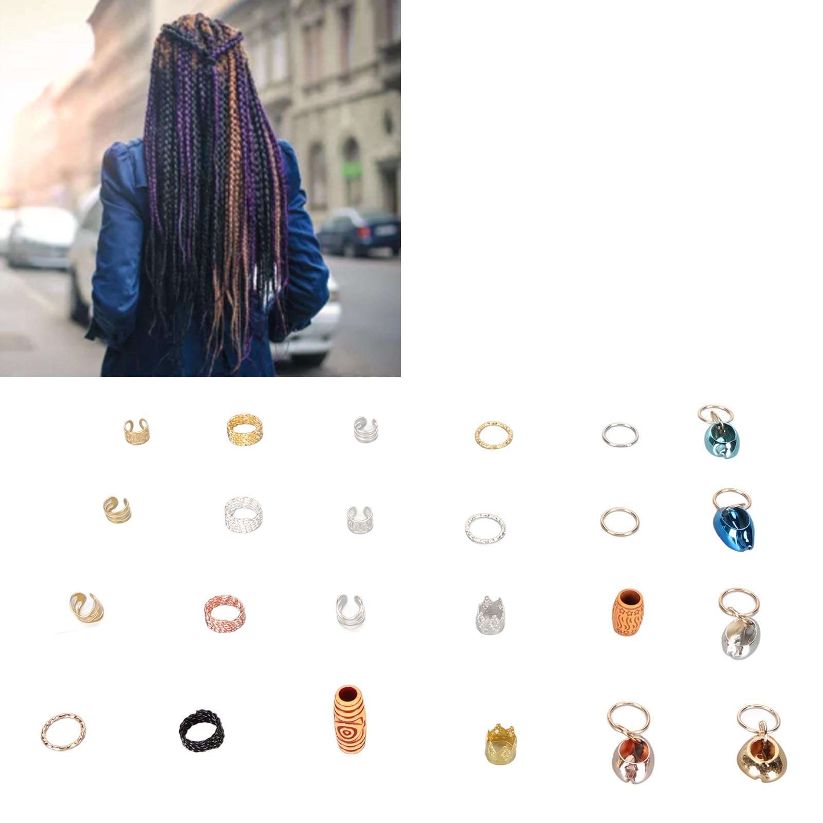 258PCS Dreadlocks Beads Hair Jewelry for Braids, African Style Vintage Hair Charms, Hair Dreadlock Clips with Spring Hair Cuffs, Hair Beads for Braids, Wooden Look Braid for Dreadlock Accessories 5