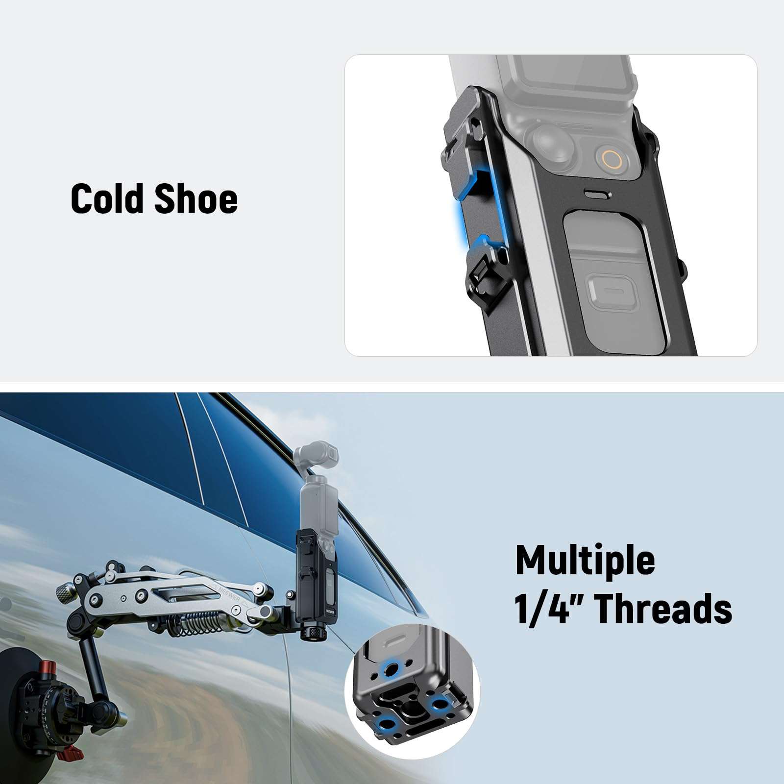 NEEWER Pocket 3 Cage, All in One Aluminum Alloy Protective Video Rig Compatible with DJI Osmo Pocket 3 & Magnetic Mount Accessories, 1/4" Threads Cold Shoe, Slots for Quick Release Side Handle, AC029 6