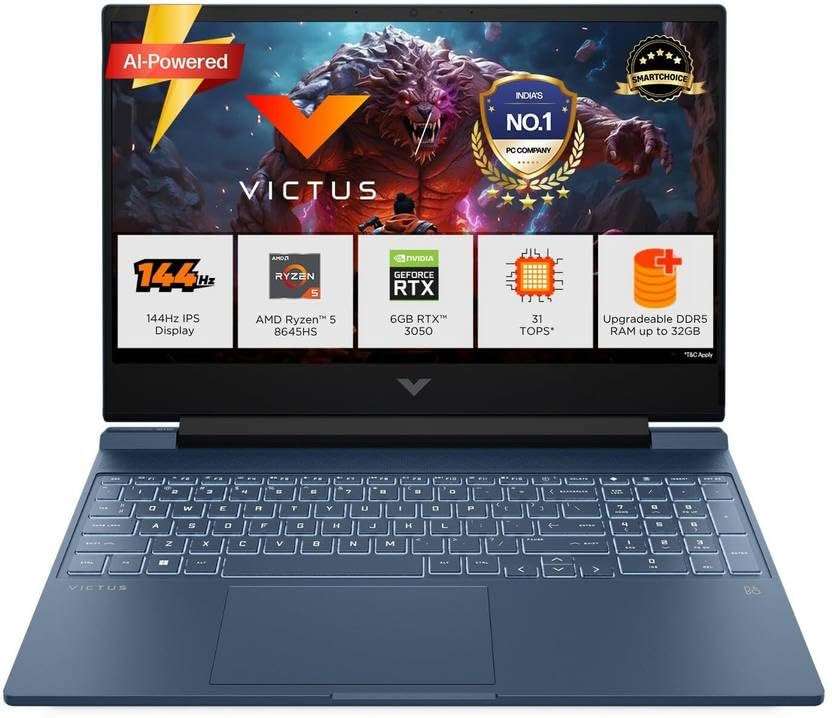 HP Victus, AMD Ryzen 5 8645HS, 6GB RTX 3050, 16GB DDR5, 512GB SSD, FHD, 144Hz, IPS, 300 nits, 15.6''/39.6cm, Win11, M365* Office24, Blue, 2.3kg, fb3011AX, Backlit Gaming Laptop 1