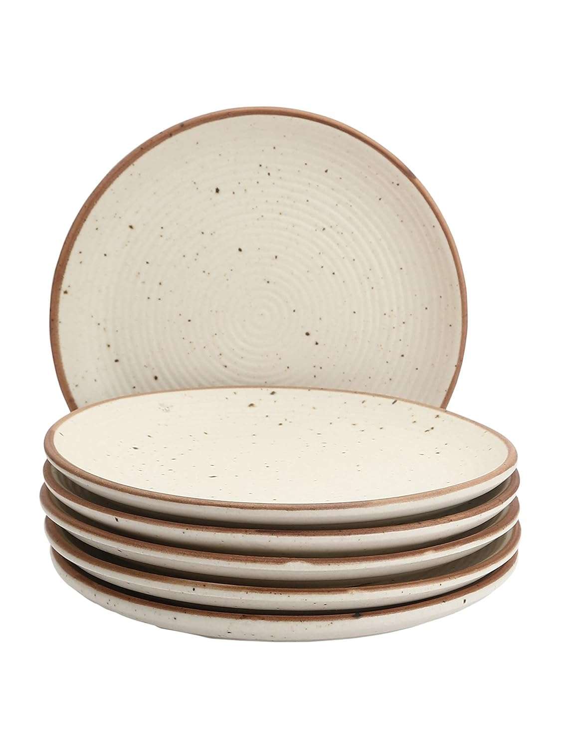 miah decor Quarter Plates Set of 4, Ceramic Stoneware Plates | Cream Snack & Side Plates with Brown Rim | Ribbed Design | Microwave & Dishwasher Safe (MD-705) 3