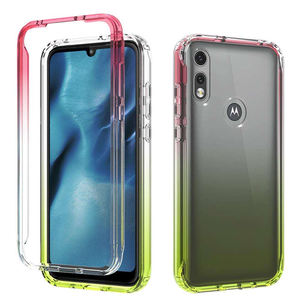 Dzxouui for Moto E 2020 Case and Glass Screen Protector,Motorola E Case,Heavy Duty Shockproof Bumper Hybrid Soft Clear TPU Cover Phone Cases for Motorola Moto E 2020(Red/Light Green) 1