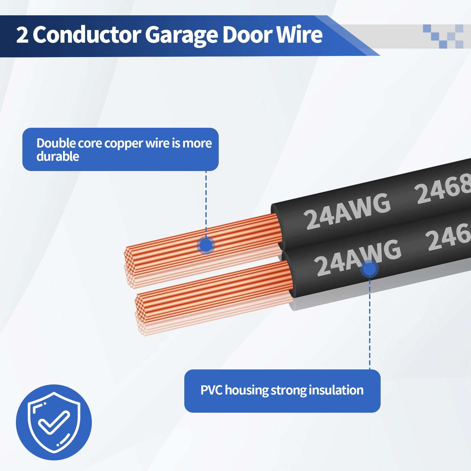 100 FT 24 AWG Universal Garage Door Wire, 2-Conductor Garage Door Sensor Wire, Garage-Doors Opener Wires for Control Station and Sensor, Low-Voltage Applications, Intercoms, Thermostat Controls(Black) 4