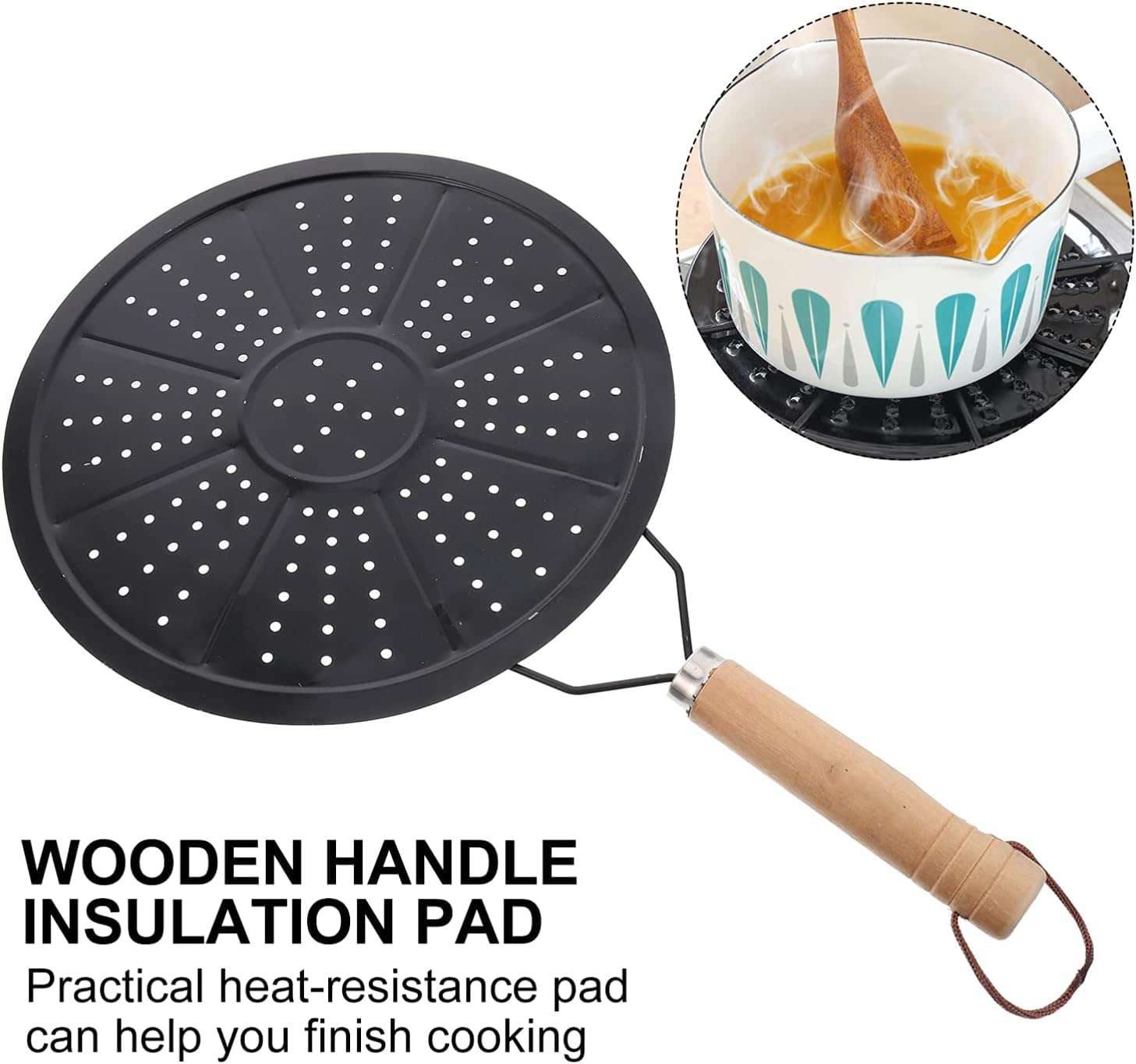 VBM Insulation Heat Diffuser Pad With Wooden Handle Cast Iron Plater Milk,Coffee,Tea Hob Hot Plate Reducer Flame Guard Simmer Plate Cooking Pot 6
