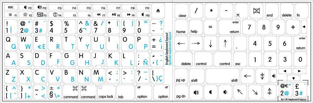 MAC English - Spanish (Traditional) Keyboard Labels ON White Background for Desktop, Laptop and Notebook 2