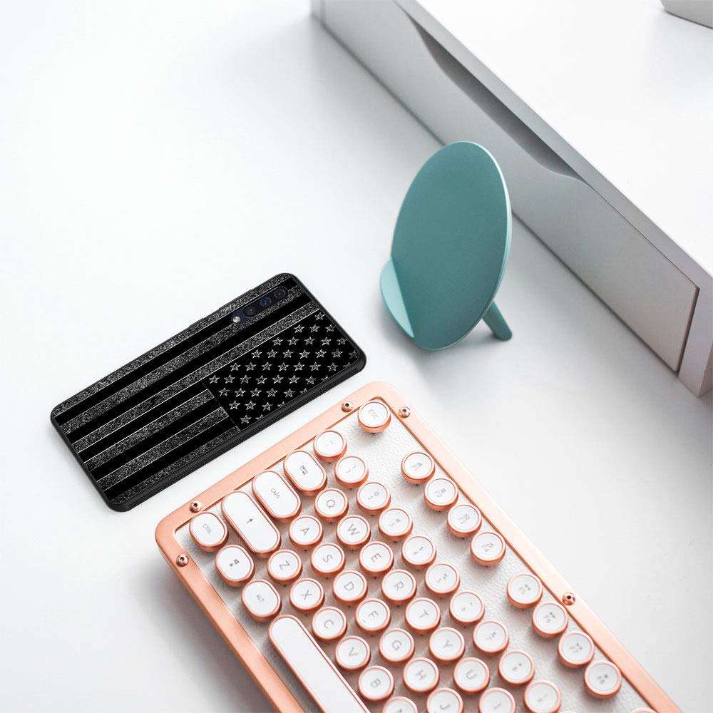 Galaxy A50 Case,Vobber Slim Anti-Scratch Architecture TPU Shockproof Protective Case Cover for Samsung Galaxy A50 6.4 inch (2019),Black and White American Flag 3