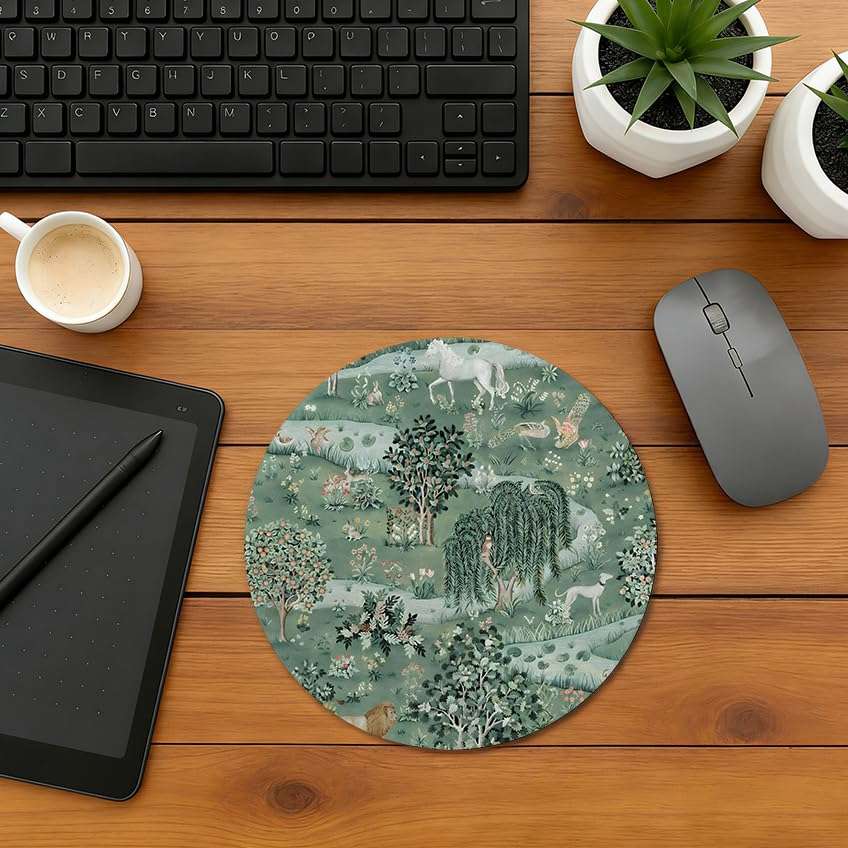 WOOGCHEIR Vintage William Morris Enchanted Forest Mouse pad,Aesthetic Mouse Pad, Dark Green Mousepad for Women Desk Accessories Retro Flowers Mousepad,Aesthetic Office Supplies,7.9x7.9 Inch 5
