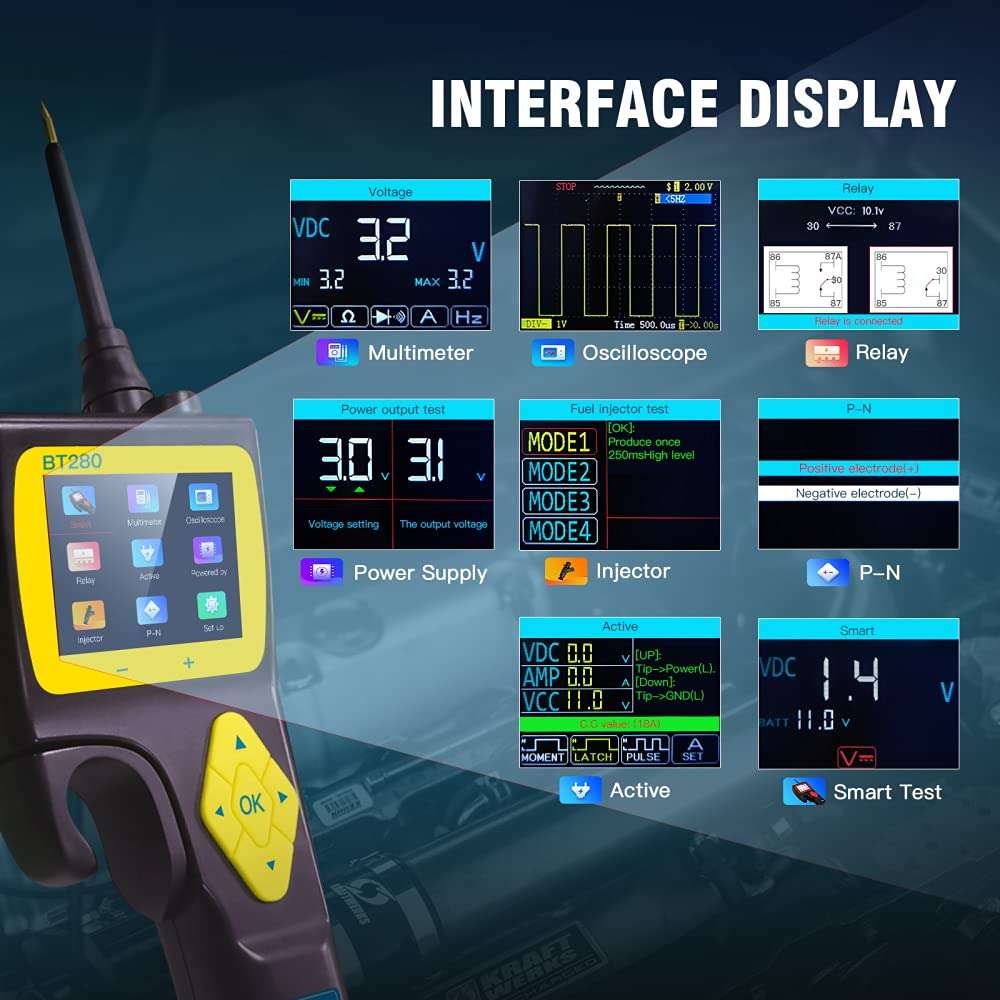 BT280 Car Digital Multimeter Mode Electrical Tester, Automative Circuit Tester Power Probe Kit,The Newest Generation Intelligent with 2.4-inch Large-Size LCD Screen Display (9V-30V) 4