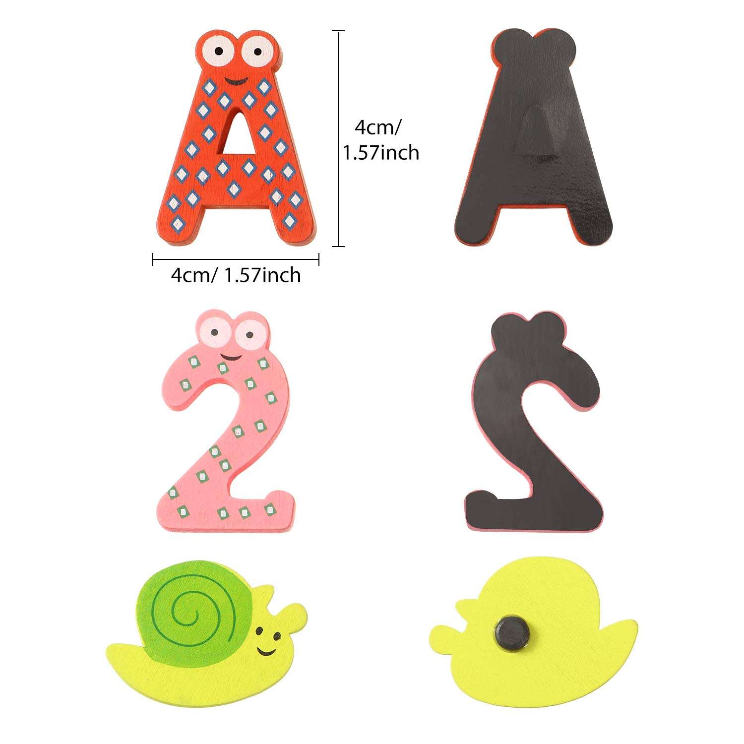 53 Pieces Magnetic Letters Fridge Wooden Alphabet Magnets Novelty Cartoon Animals Numbers Letters Refrigerator Magnets Wooden Fridge Magnet Letters Whiteboard Magnetic Stickers for Learning/Education 2
