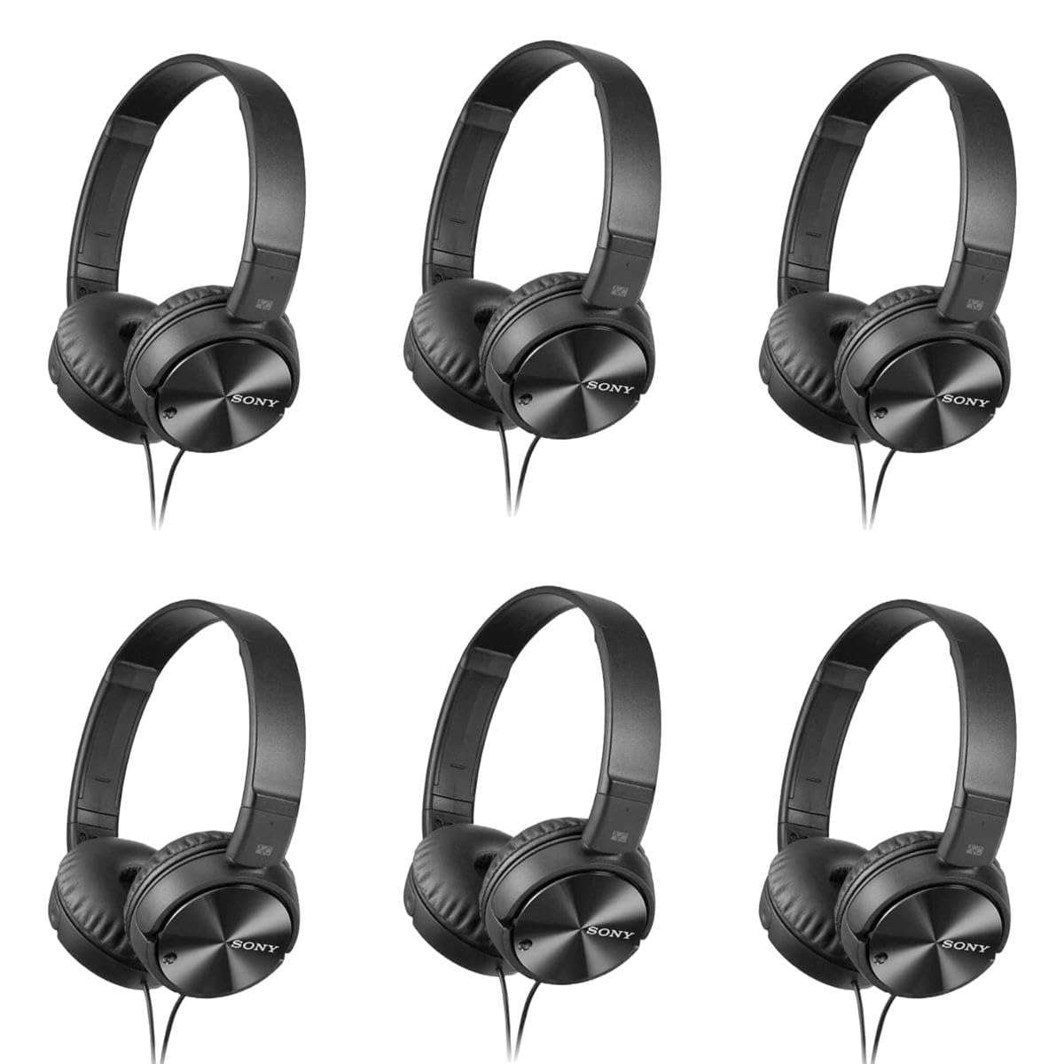 Sony MDR-ZX110NC Noise Canceling Stereo Closed Dynamic Headphones, Black, Medium, 6-Pack