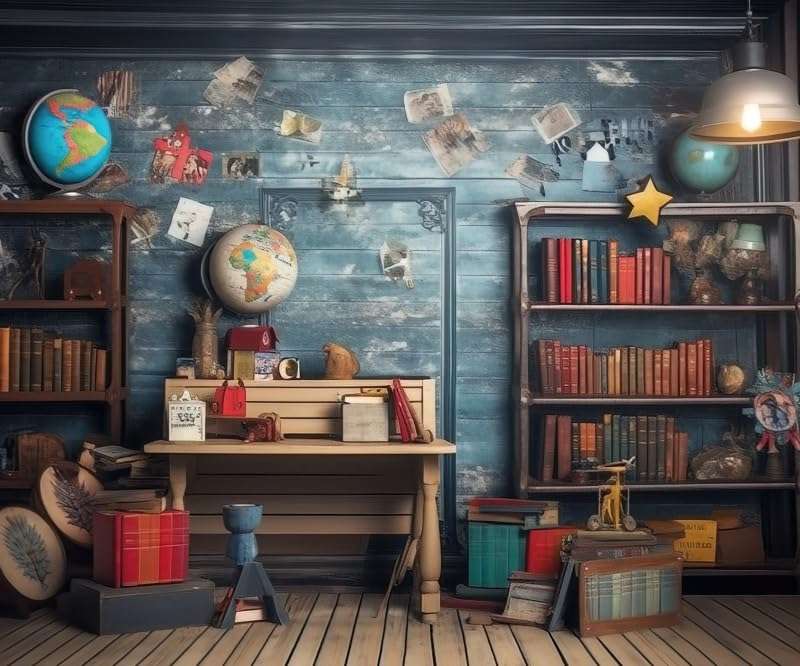 School Pictures Backdrop 10x8ft Fabric Back to School Backdrop Bookshelf Study Room Background Graduation Day Party Decor Teachers Online Teaching Background Students Photos 4