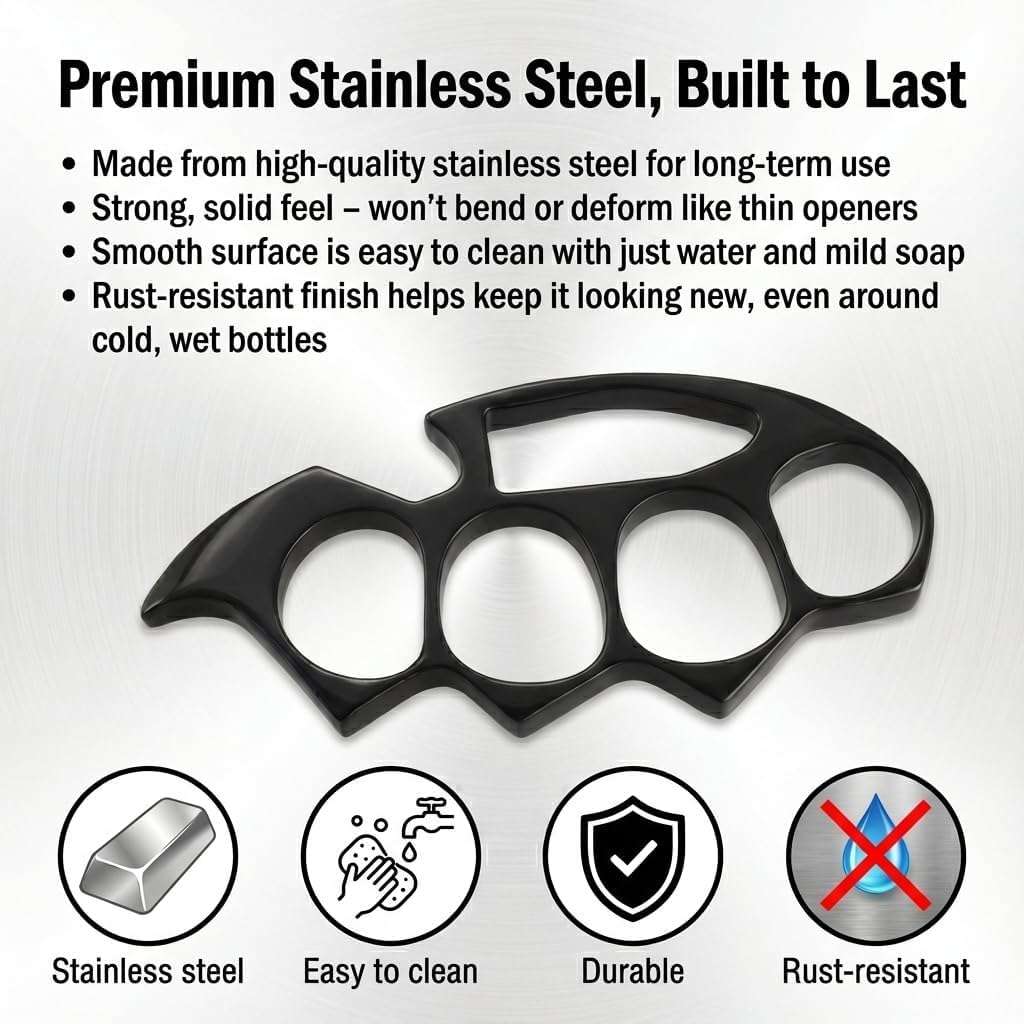 N2K2 ENTERPRISE Stainless Steel Bottle Cap Opener - Compact & Lightweight Tool, Cool Gadgets for Men Daily Life, Home, Bar, Kitchen & Travel Camping Tools, Rust-Resistant, Easy to Use (Black) 4