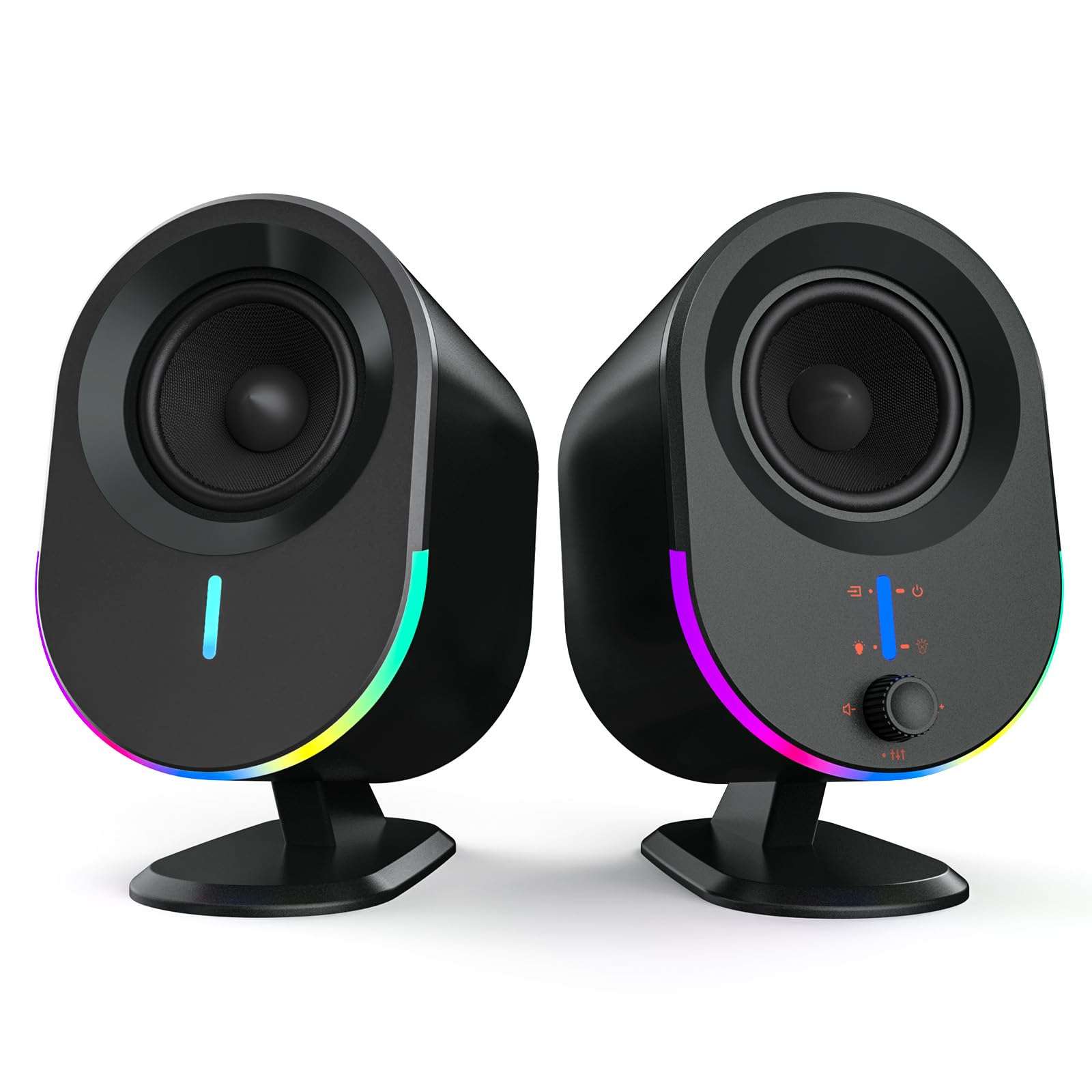 Littoak Computer Speakers, 2*15W Bluetooth Gaming Speaker, 2.0 CH PC Stereo with 6 LED Modes, AC Powered Speaker with 3 Equalizer Modes, Aux in/out, USB port Speakers for Laptop/Desktop/Tablets/Phone 1