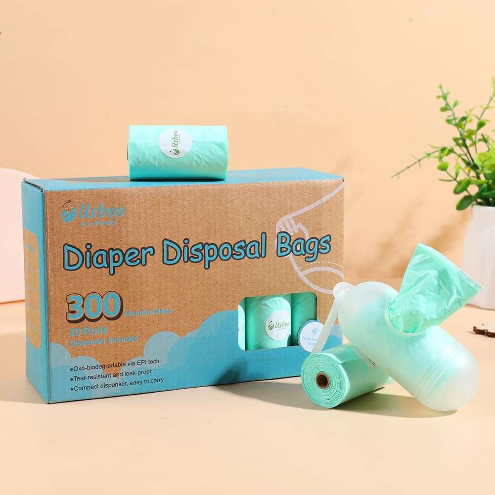 USBOO Diaper Bags Disposable for Baby - 20 Refill Rolls (300 Pack) Diaper Trash Bags with Dispenser, Diaper Bag Accessory, Fresh Powder Scent 3