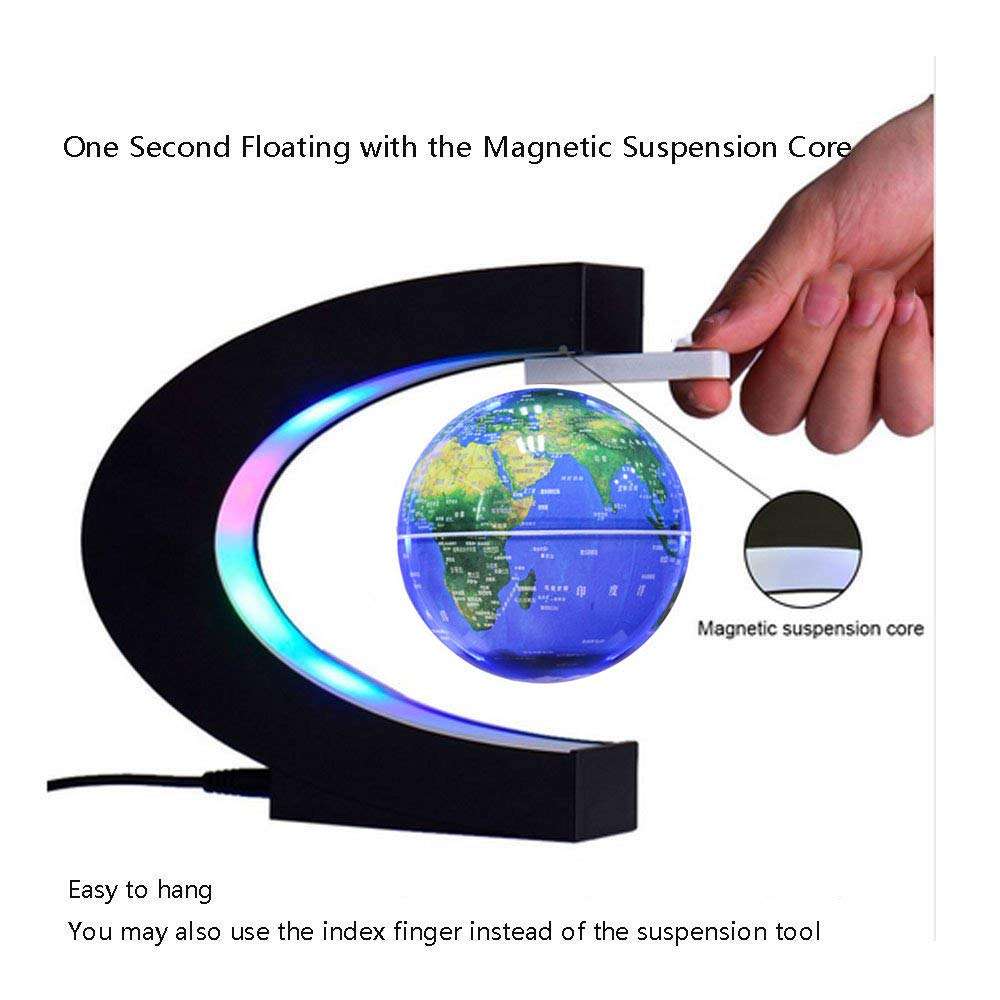 Multi-Color Changing Floating Globe Levitating Globes Lamp Magnetic Levitation Floating World Map Electric Globes for Home/Office Desk Magnet World Globe Desktop Decoration 3