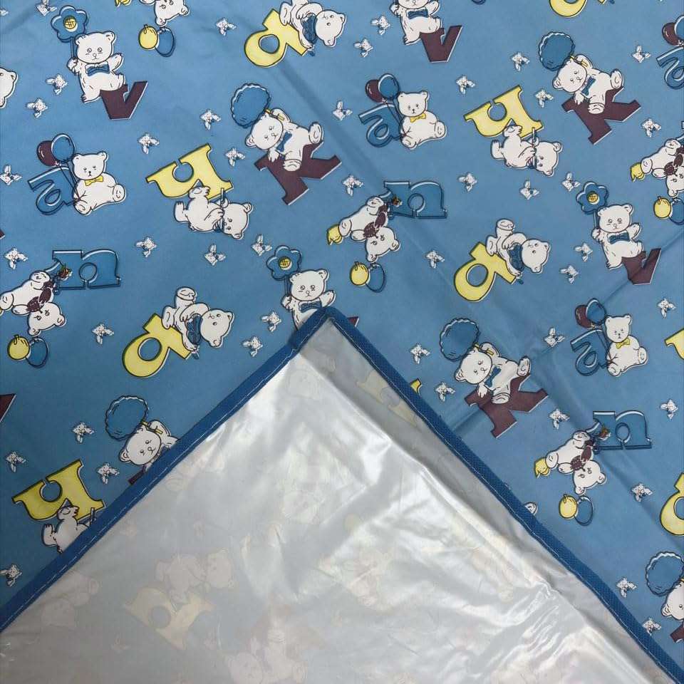 Printed Waterproof Baby Crib Bedsheet 36x54 Inch with Binding | PVC Urine Proof Mattress Protector | Baby Plastic Sheet for Newborn & Toddler | Pack of 1 (Blue Alphabet) 4