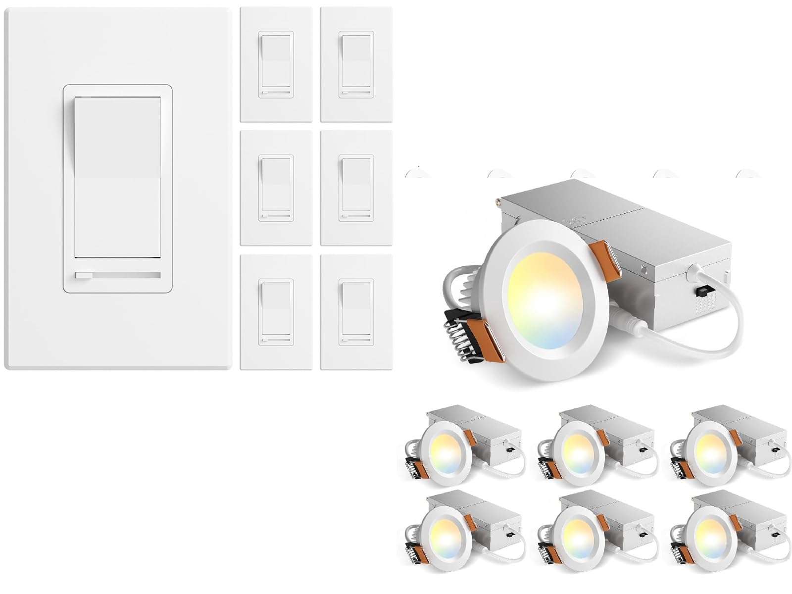 Amico 6 Pack Dimmer Light Switch & Amico 6 Pack 2 Inch 5CCT LED Recessed Lighting 1