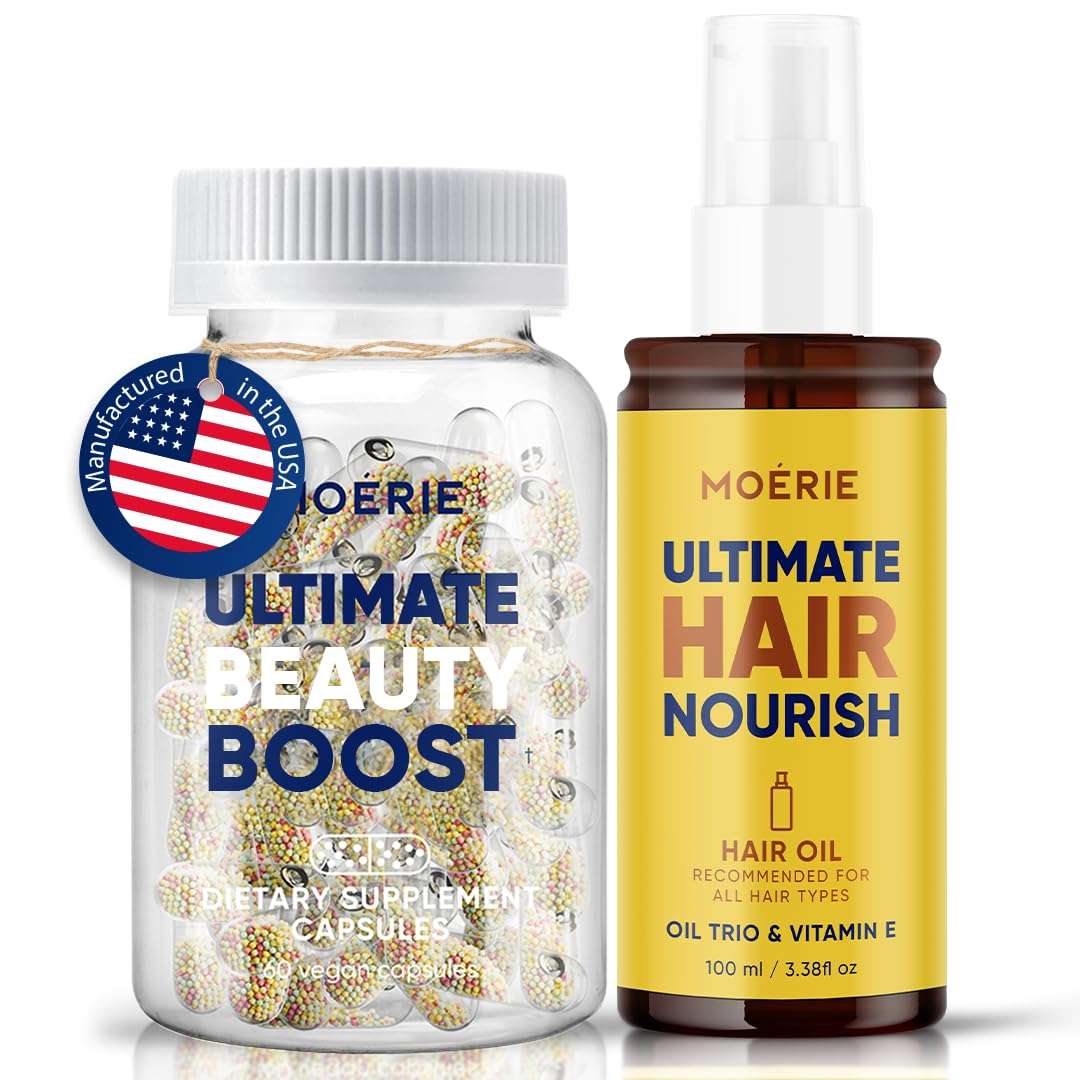 Moerie Ultimate Hair Boost Supplement for Women & Men - Ultimate Hair Oil for Frizzy, Dry and Damaged Hair - Deeply Nourishing Rejuvenation - 60 Capsules - 3.38 oz
