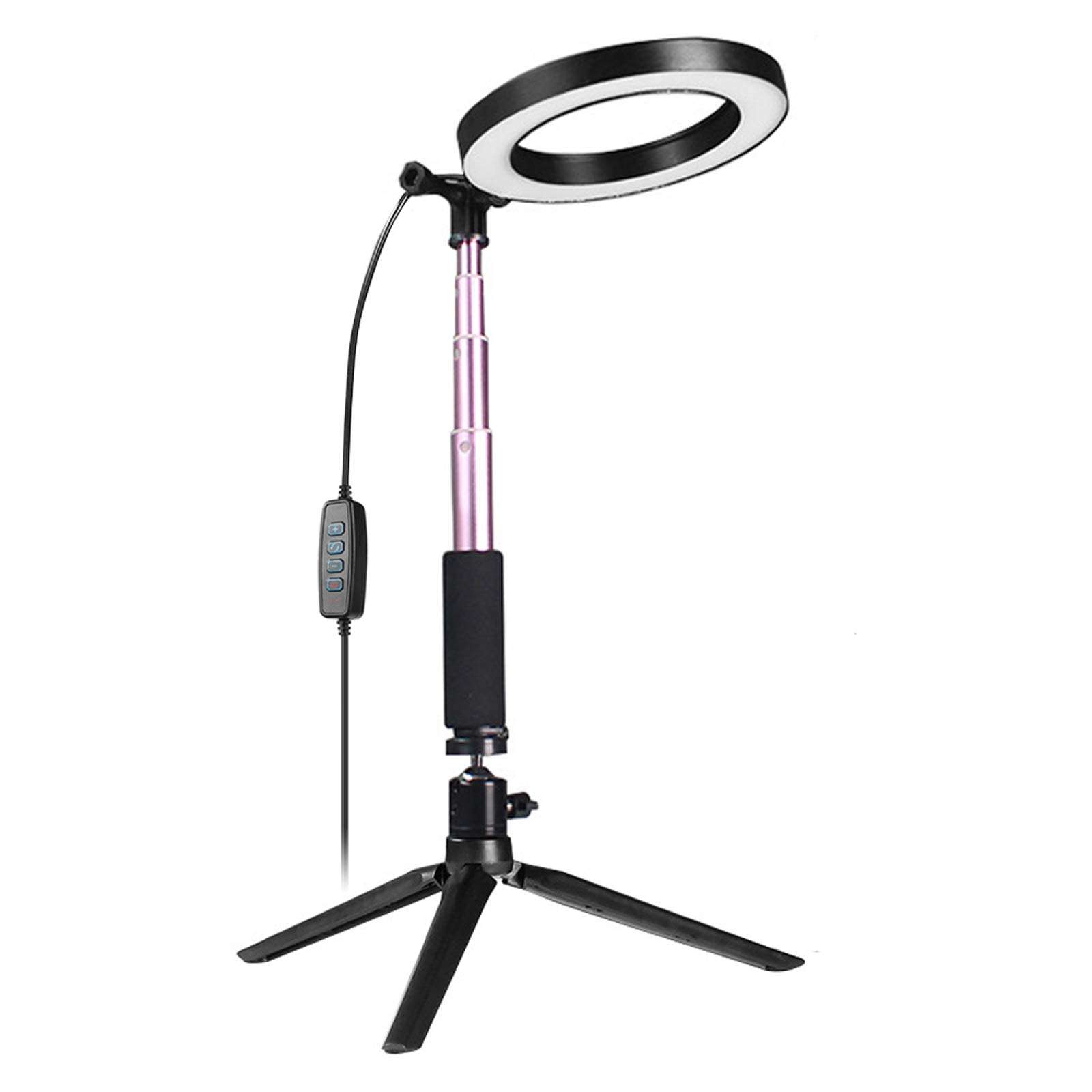 Fonrest LED Ring Light with Stretchable Tripod Stand Selfie Stick, 6-inch Dimmable Floor/Table Annular Lamp for Selfie, Makeup, Live Stream, YouTube, Vlog, Camera/Phone Video Shooting USB Plug 1