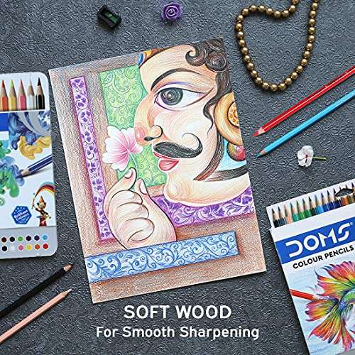 DOMS 24 Shades Super Soft Color Pencils Flat Tin Box|Smooth Color Application|For Blending&Experimenting Different Art Strokes|Non-Toxic&Safe For Childrens|Pack Of 1|Multicolor 4