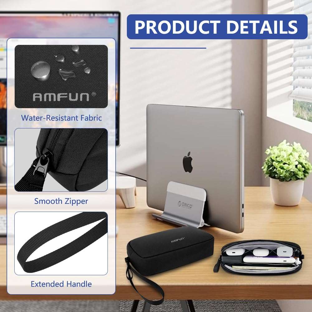AMFUN Electronics Organizer Travel Case Bag, Portable Tech Pouch Accessories Carry Storage, Water Resistant Travel Bag Cable Organizer for Phone, Cables, Power Bank, USB Flash Drive, Daily Items 5