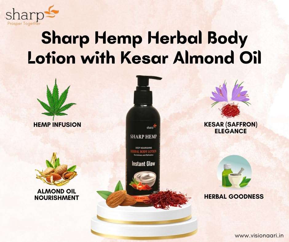 SHARP Hemp Body Lotion For Women with Kesar Almond Oil (200+200ml) || Intensive Care, Deep Moisture Nourishing Body Lotion || Deep Nourishing | Body Lotion For Men and Women || For Dry Skin | (Pack of 2) 6