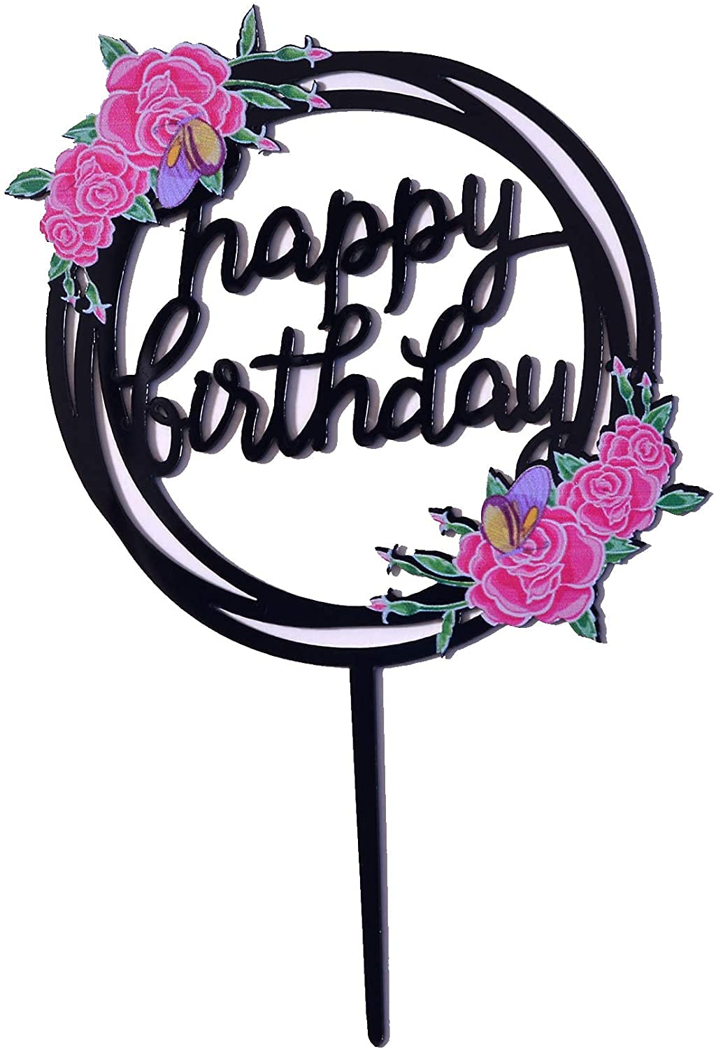 PartyToko Acrylic Happy Birthday Cake Topper with Flowers Special Decorations Items/Cakes Accessories happy birthday cake topper 1 PCS