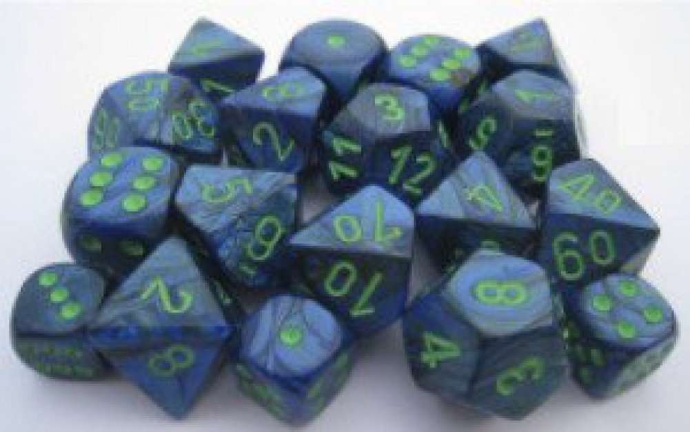 Chessex Dice d6 Sets: Lustrous Dark Blue with Green Pips - 12mm Six Sided Die (36) Block of Dice 2