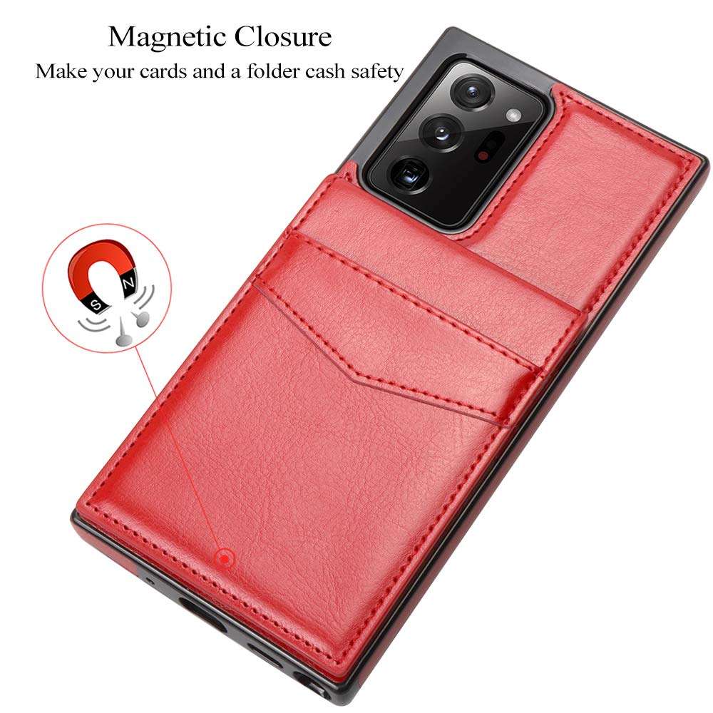 Samsung Note 20 Ultra Case, LakiBeibi Dual Layer Lightweight PU Leather Galaxy Note 20 Ultra Wallet Case with Card Holders Magnetic Lock Flip Phone Case for Samsung Galaxy Note 20 Ultra, Red 5