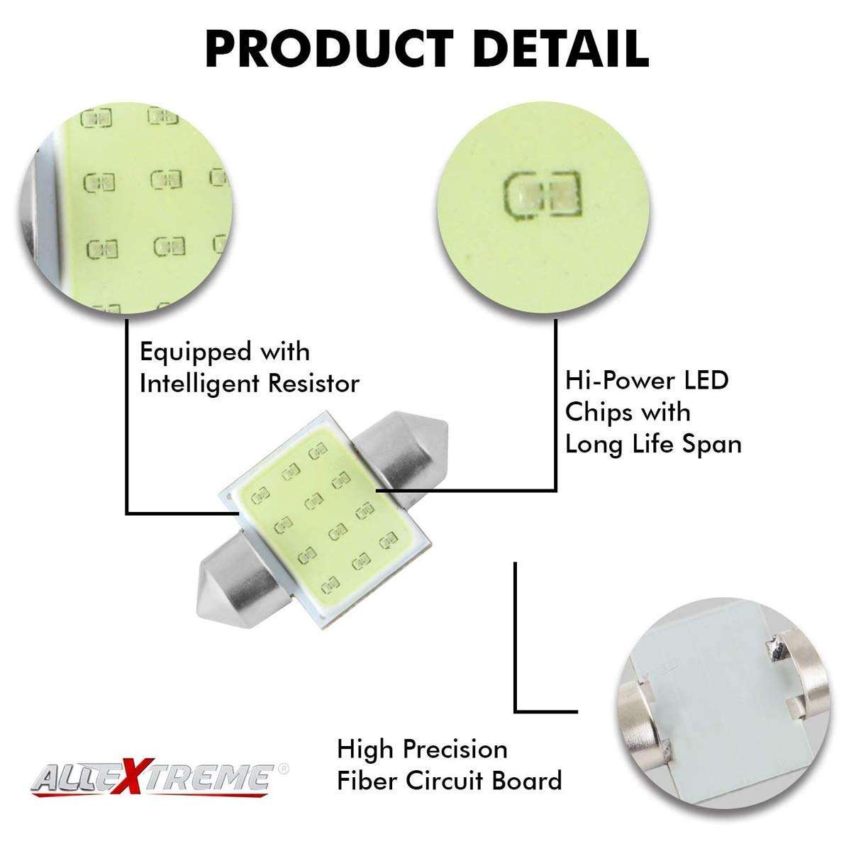 AllExtreme EX12L1W 12 LED Universal Car Interior Super Bright Roof Light Reading Dome Bulb Lamp with Festoon Holder (6W, White, 1 Pc) 3