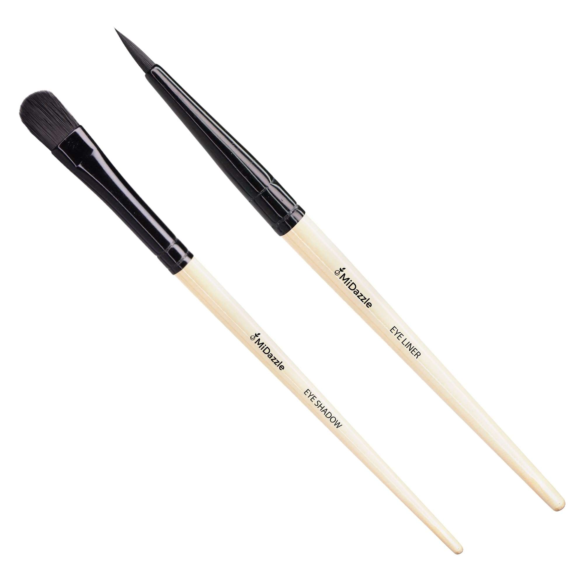 Midazzle Premium Wooden Eye Shadow Brush with Premium Wooden Eye Liner Brush Makeup Brush for Makeup Beauty with Smooth Soft Hair Bristles Natural Handle Grip - Set of 2 1