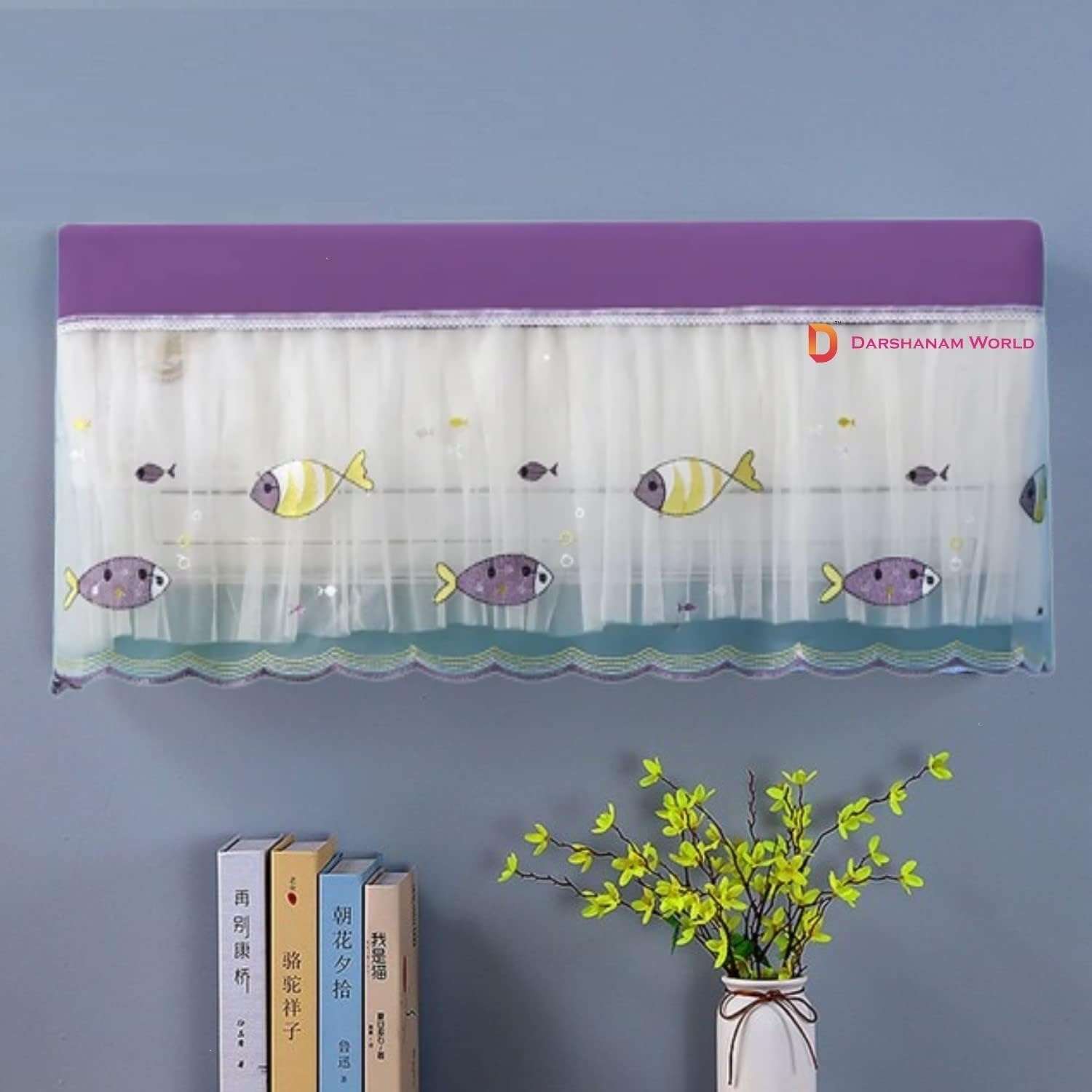 DARSHANAM WORLD Premium Work Indoor AC Dust Protection Cover Dust Proof Washable AC Cover for All Season Open Type Running Mode AC Cover 1.5 Ton (38 X 12 X 9 inch ) (PURPLE FISH) 1