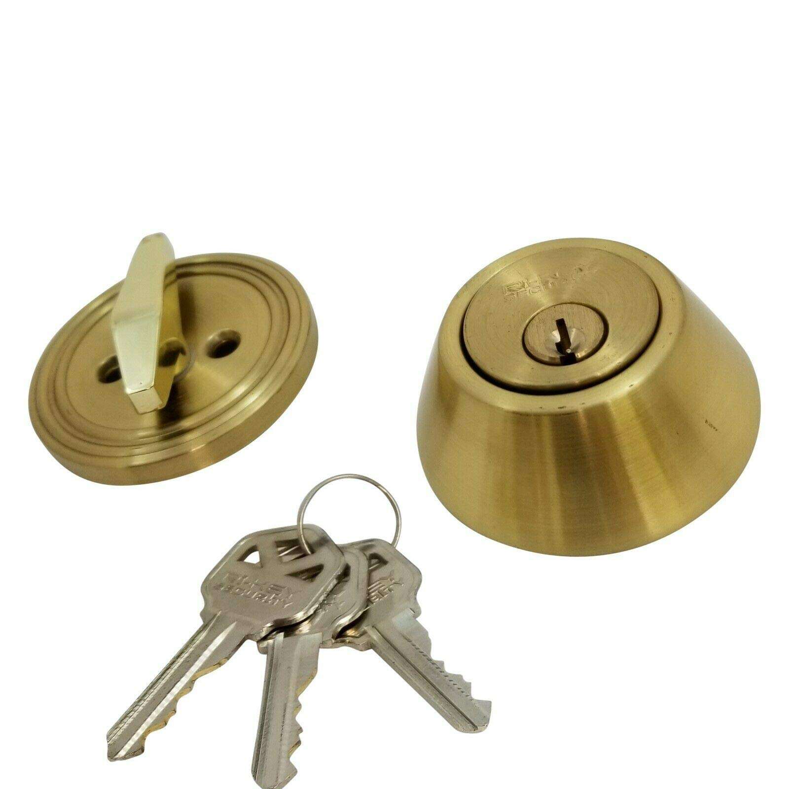 RI-KEY SECURITY - DeadBolt Lock Entry Keyed Cylinder 3 Key Exterior Interior Kw1 Satin Brass 1