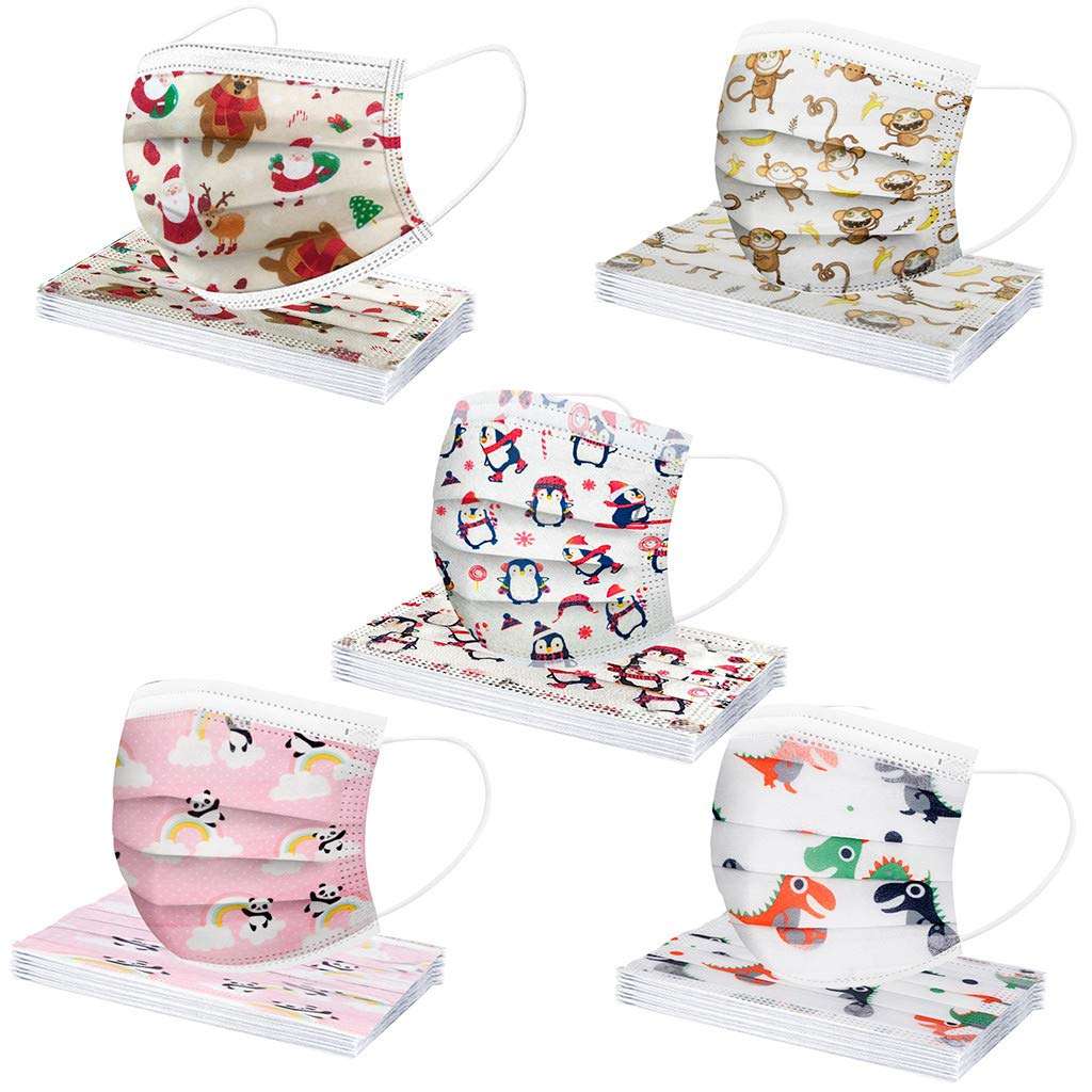 Coolbiz Kids Disposable Face_Mask,50pcs Cute Printing Face Bandanas,3 Ply Non-Woven Breathable for Outdoor Activities 1