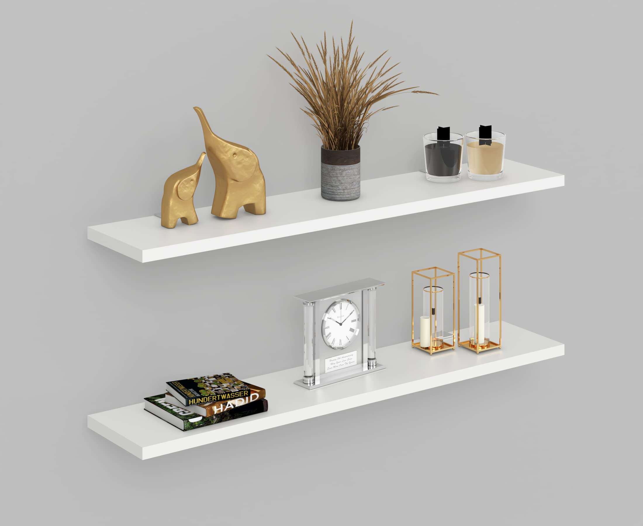 Captiver Wooden MDF Wall Mount Décor Shelf Stand 2 Tier 4X19.7 Inch Matte White II Bookshelves Shape Plastic Cupboard Mirror Steel Bookshelf Mounted Hanger Designer Holders Office Almirah Box 3