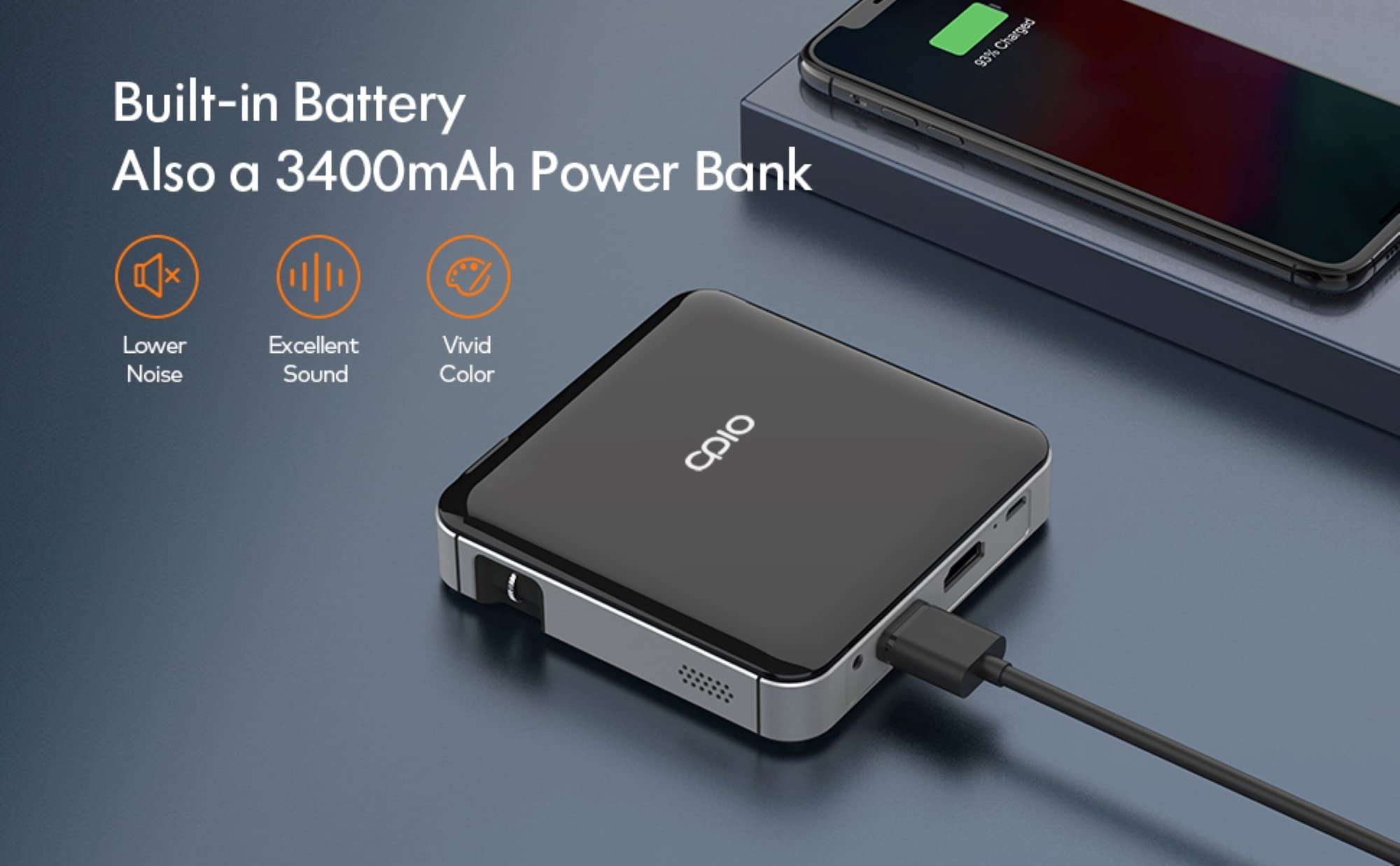 APIO 100" Clear Imaging Smart Mini DLP Pocket Projector HDMI, USB-A, High Resolution Display for Streaming Movies, Laptops, Phones, Presentation, Home & Outdoor 3