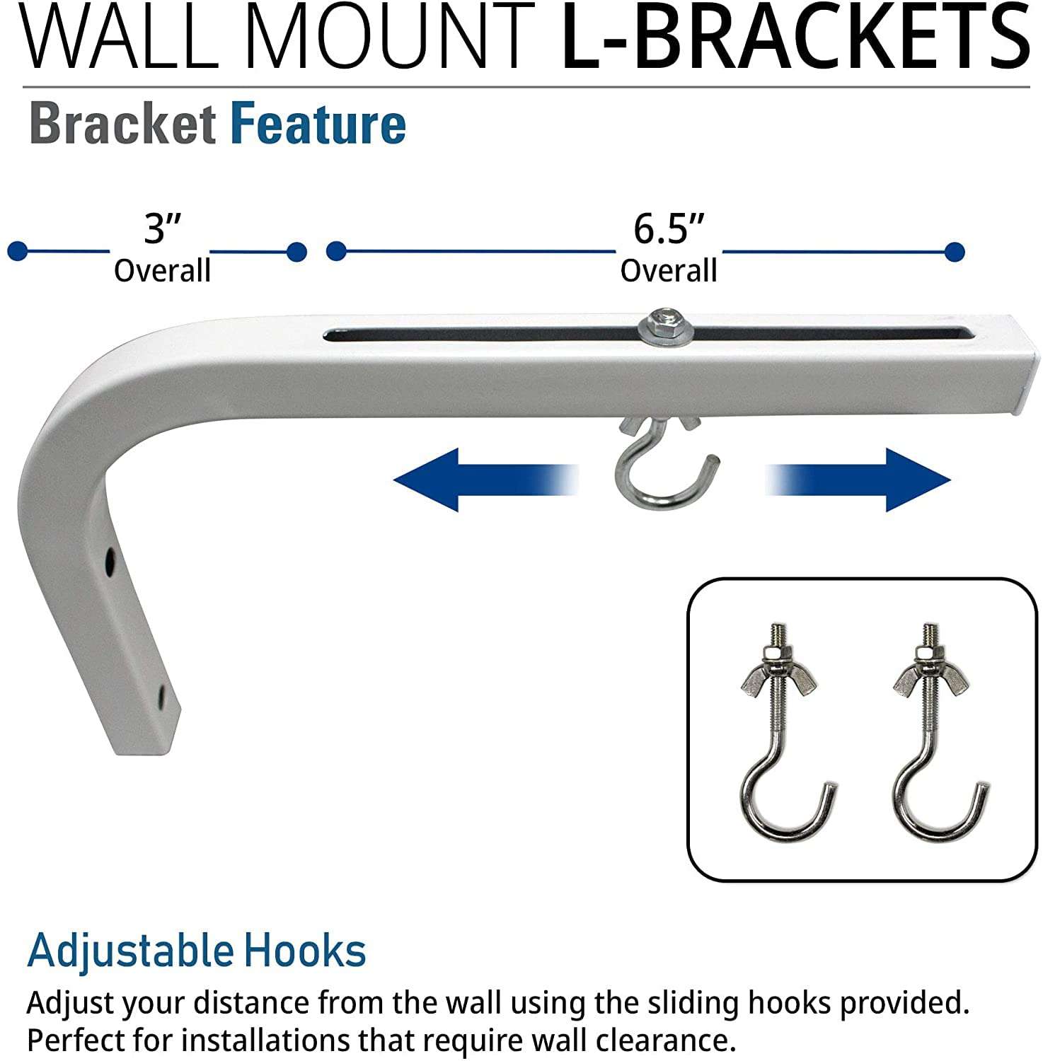 Akia Screens 10 inch Universal Projector Screen L-Bracket Wall Hanging Mount Kit 10" Adjustable Extension with Hook for Projector Screen Indoor Outdoor Movie Video Home Theater, White, AK-ZLB10W 4