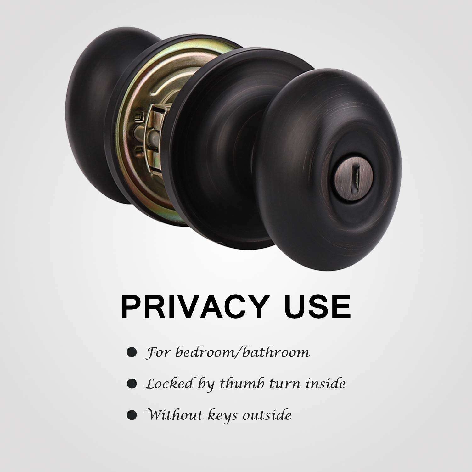 KNOBWELL 3 Pack Privacy Door Knob Locking Door Knobs, Bedroom Door Knobs with Lock, Oval Style, Privacy Door Knob for Bed or Bath Function Interior Door Use, Oil Rubbed Bronze 3