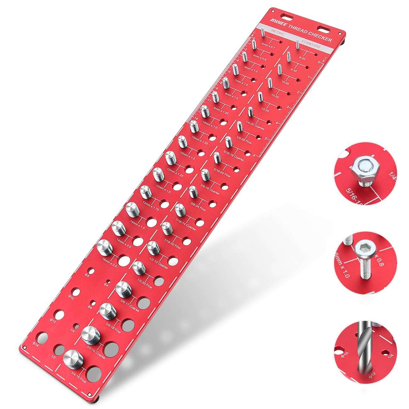 MiYee Thread Checker 42 Nut and Bolt Thread Checker and Nut Identifier Gauge 19 Standard and 15 Metric Bolt Size and 8 Drill Bit Gauge Thread with Inch and Centimeter Ruler 1