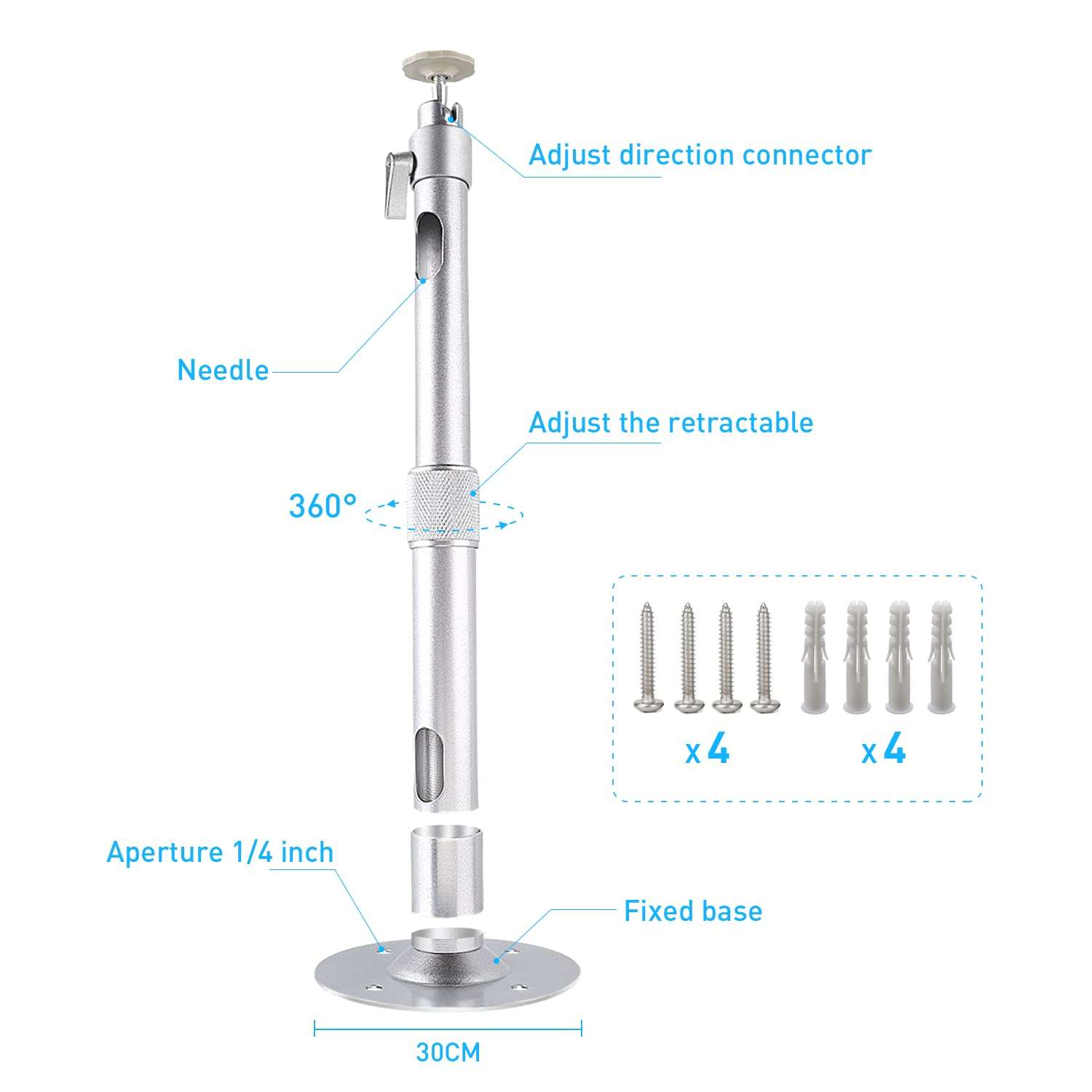 NIERBO Universal Projector Wall Ceiling Mount Hanger 360°Rotatable Head with Extendable Length 11.8 Inch to 19.7 Inch / 11 lbs Load Mounting Bracket 3