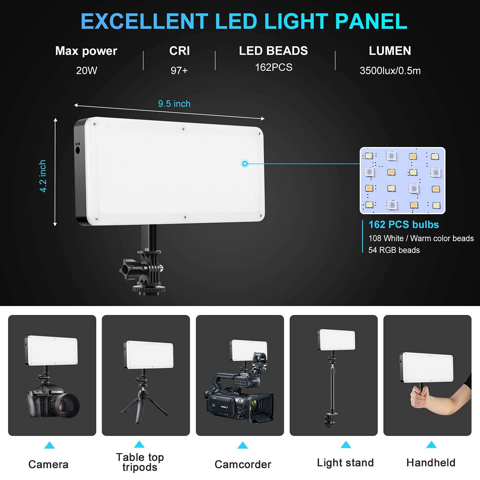 GVM Key Light with C-Clamp Stand, RGB LED Video Light On Camera Light with 8 Applicable Scenes 2700K-10000K Video Lighting Kit for Gaming, Live Streaming, Video Recording (RGB20W1L) 4